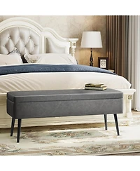 gaomon Storage Ottoman Bench, Mid-Century Modern Synthetic Leather, Grey, Safety Hinges, Loads 680 lbs, Entryway & Bedroom