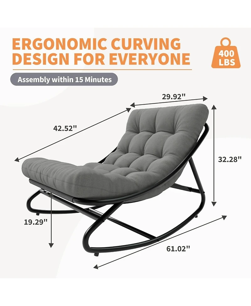 gaomon Outdoor Modern Gray Papasan Rocking Egg Chair with Thick Waterproof Cushion, Heavy Duty Metal Frame for Indoor & Patio Use