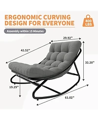 gaomon Outdoor Modern Gray Papasan Rocking Egg Chair with Thick Waterproof Cushion, Heavy Duty Metal Frame for Indoor & Patio Use