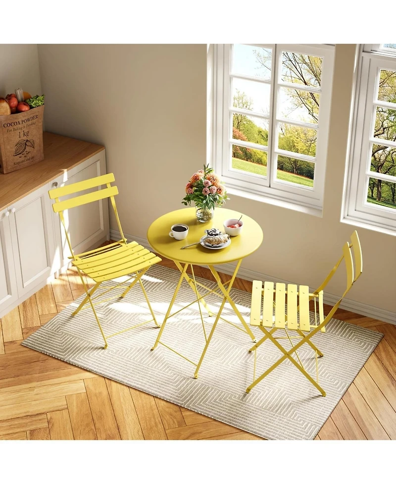 Gaomon 3-Piece Black Bistro Set, Folding Outdoor Furniture with Premium Steel Frame Table & 2 Folding Chairs, Balcony Use