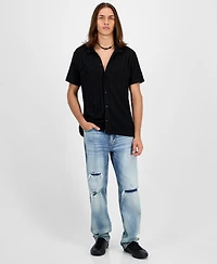 Guess Men's Tristan Short Sleeve Textured Button-Front Shirt