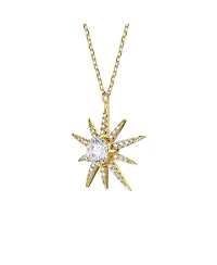Sterling Silver 14k Gold Plated with Cubic Zirconia 10-Point Starburst Pendant Necklace