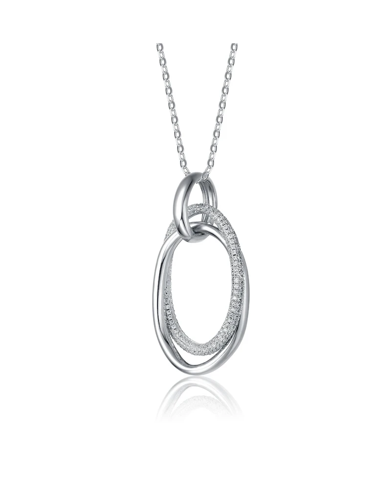 Sterling Silver with Cubic Zirconia Double Entwined Oval Eternity Circle Pendant Necklace