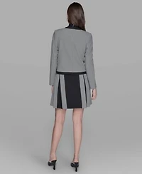 Karl Lagerfeld Paris Womens Gingham Framed Jacket Pleated Skirt Bead Embellished Sleeveless Mock Neck Top