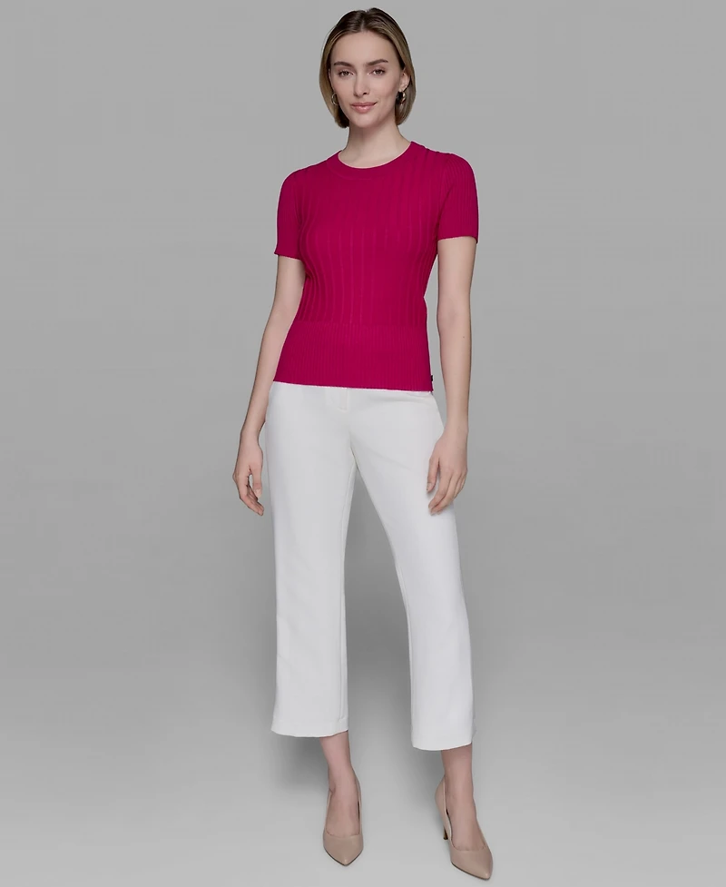 Karl Lagerfeld Paris Women's Ribbed Short-Sleeve Sweater
