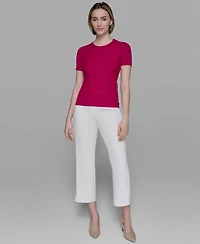 Karl Lagerfeld Paris Women's Ribbed Short-Sleeve Sweater