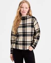 Jones New York Womens Plaid Mock Neck Sweater Fly Front Lexington Straight Jeans
