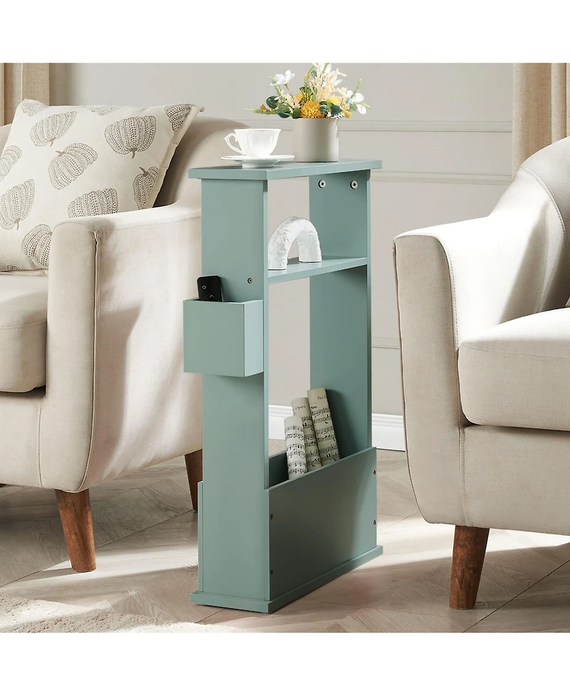 Kings Brand Furniture Zeke Narrow Side Table with Storage Shelf - Modern Sofa End Table, Small Nightstand Magazine Rack