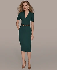 Donna Karan New York Petite Sweater Short Sleeve Midi Dress