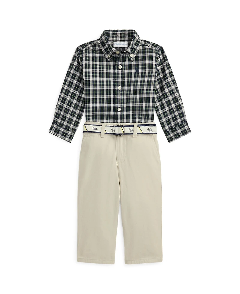 Polo Ralph Lauren Baby Boys 3-Piece Plaid Shirt, Belt and Canvas Pants Set