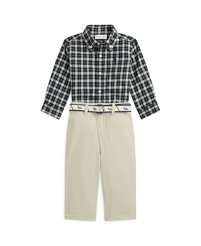 Polo Ralph Lauren Baby Boys 3-Piece Plaid Shirt, Belt and Canvas Pants Set