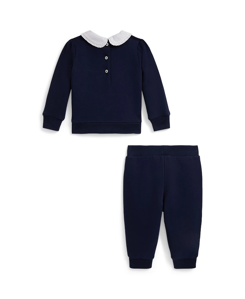 Polo Ralph Lauren Baby Girls 2-Piece Argyle-Logo Fleece Sweatshirt and Pants Set