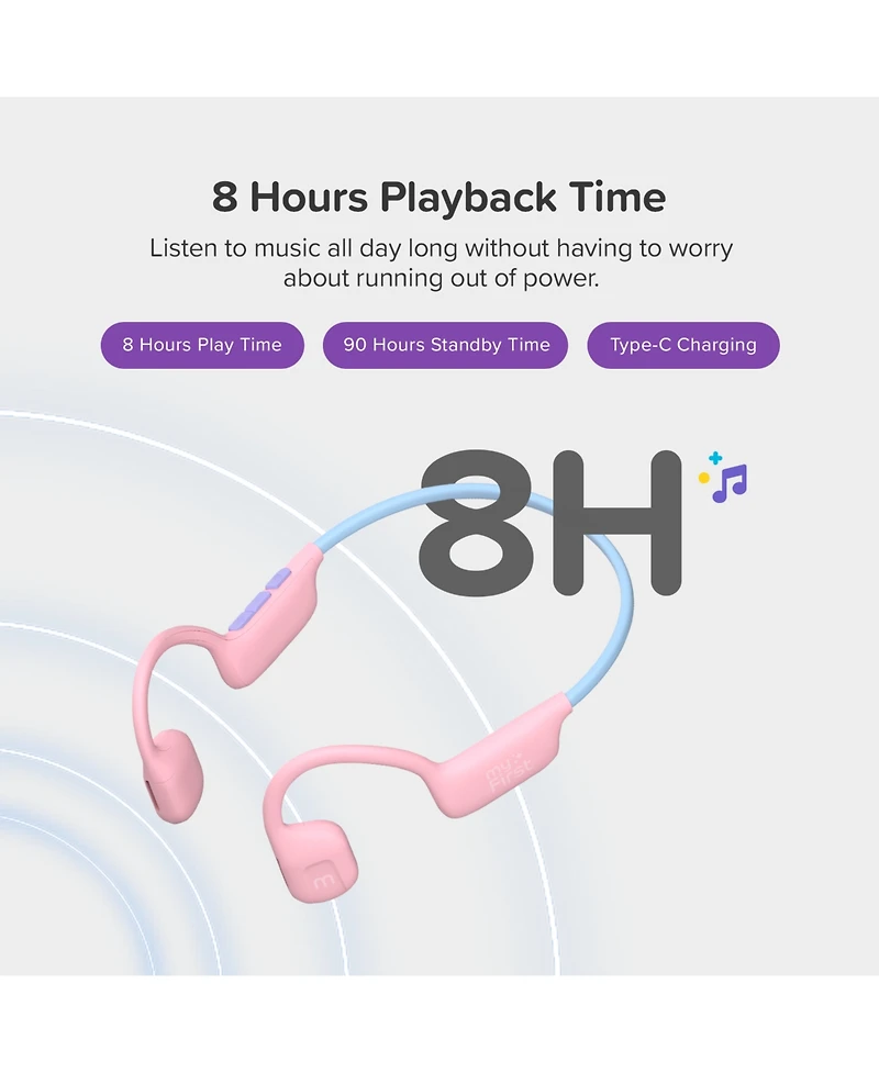 myFirst Headphones Airwaves - Truly Wireless, Bluetooth, Open-Ear headphones for Kids - Pink