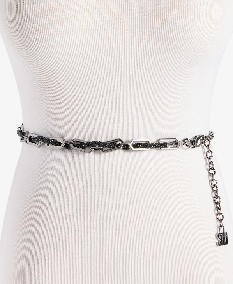 Steve Madden Rhinestone Rope Laced Chain Belt