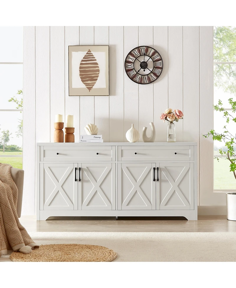 Casainc 61" White Freestanding Base Kitchen Cabinet