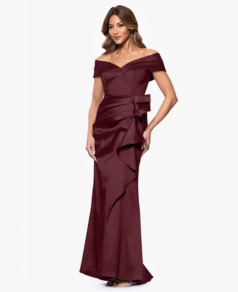 Xscape Women's Taffeta Off-The-Shoulder Sweetheart Gown
