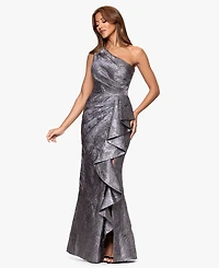 Xscape Women's Jacquard One Shoulder Ruffled Dress
