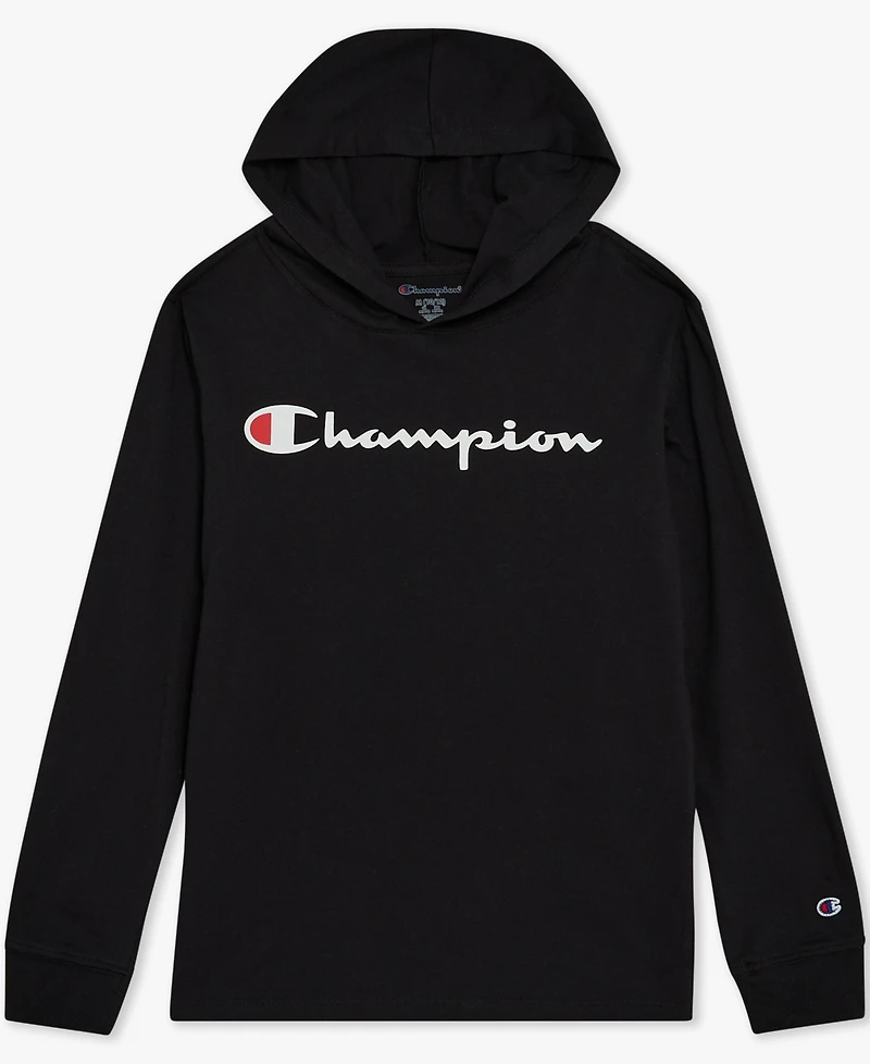 Champion Big Boys Signature Logo Long-Sleeve Hooded T-Shirt