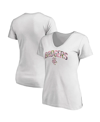 Fanatics Mto Label Women's White Wisconsin Badgers Floral Arched V-Neck T-Shirt