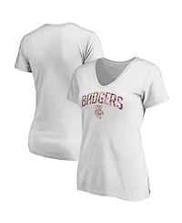Fanatics Mto Label Women's White Wisconsin Badgers Floral Arched V-Neck T-Shirt