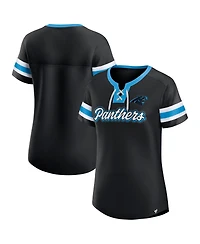 Fanatics Women's Black Carolina Panthers True Catch Iconic Rhinestone Bling Athena Lace-Up T-Shirt