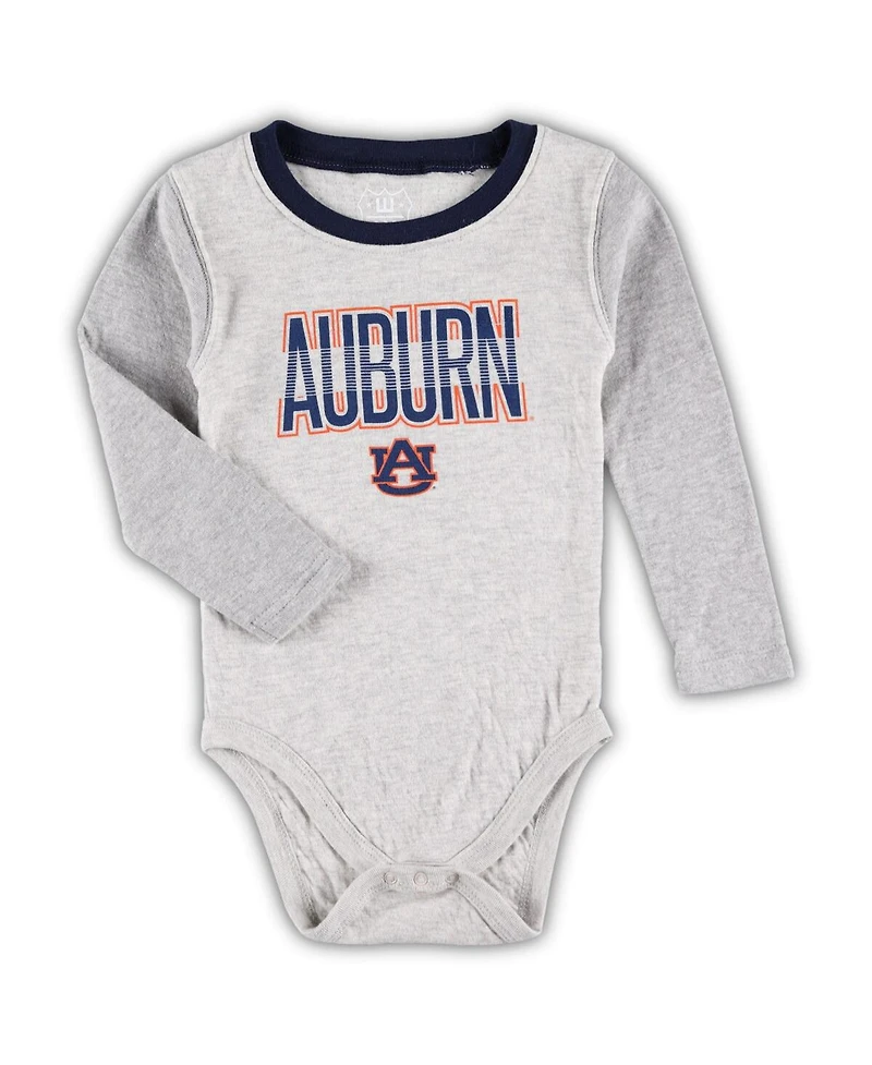 Wes & Willy Baby Boys and Girls Heather Gray Auburn Tigers Jie Long Sleeve Bodysuit Pants Set