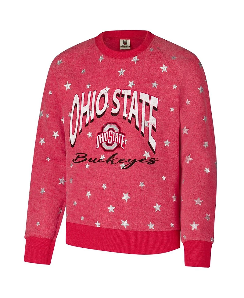 Wes & Willy Big Boys and Girls Scarlet Ohio State Buckeyes Shimmer Star Reverse Fleece Raglan Pullover Sweatshirt