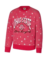 Wes & Willy Big Boys and Girls Scarlet Ohio State Buckeyes Shimmer Star Reverse Fleece Raglan Pullover Sweatshirt