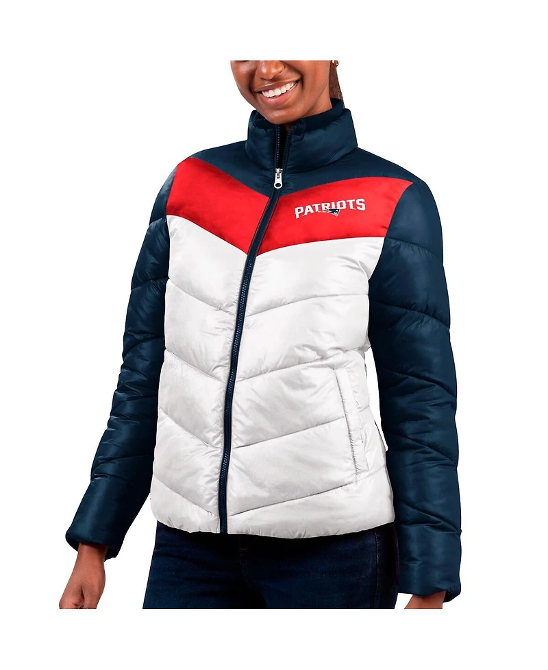 G-iii 4Her by Carl Banks Women's White/Navy New England Patriots Star Quilted Full-Zip Jacket