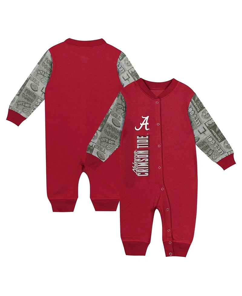 Outerstuff Baby Boys and Girls Crimson Alabama Tide Playbook Color Block Long Sleeve Coveralls