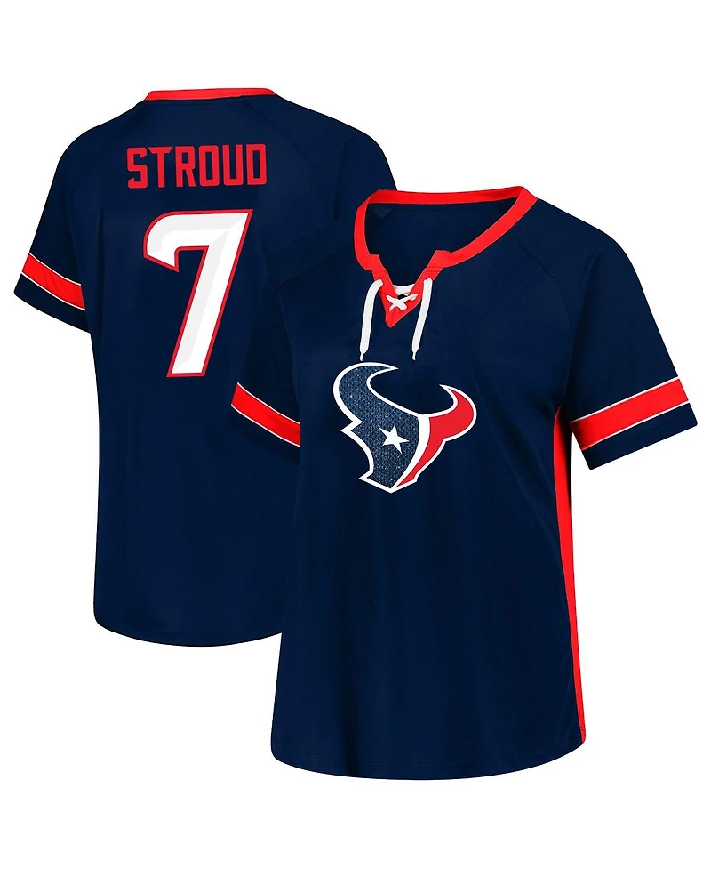Fanatics Women's C.j. Stroud Navy Houston Texans Plus Name Number Lace-Up T-Shirt