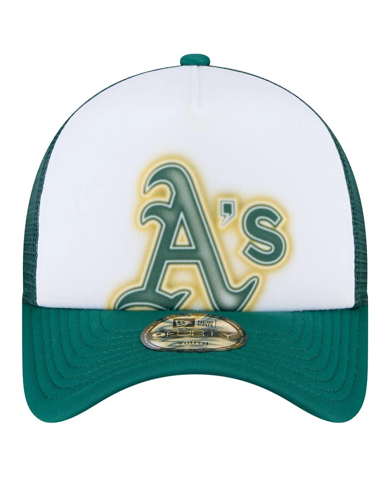 New Era Toddler White/Green Athletics Painted A-Frame 9FORTY Trucker Adjustable Hat