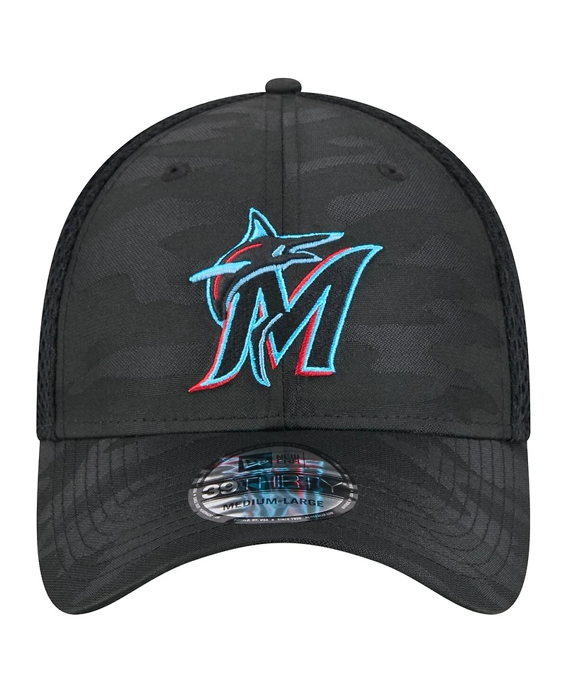 New Era Big Boys and Girls Black Miami Marlins Camo 39THIRTY Flex Hat