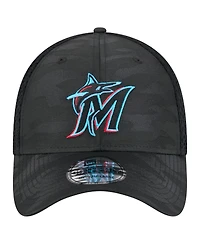 New Era Big Boys and Girls Black Miami Marlins Camo 39THIRTY Flex Hat