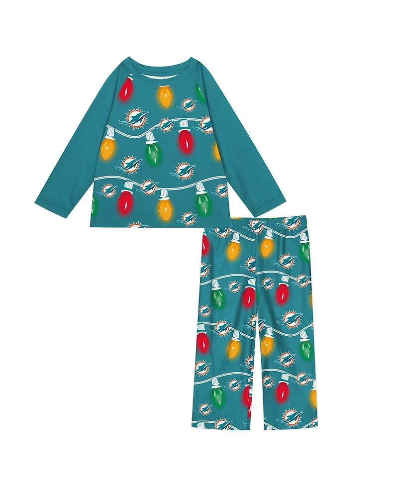 Outerstuff Toddler 2-Piece Miami Dolphins Garland Holiday Long Sleeve Pajama Set