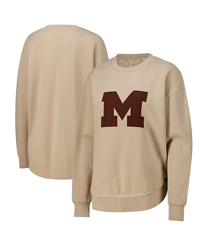 Pressbox Women's Tan Michigan Wolverines Poncho Fleece Pullover Sweatshirt