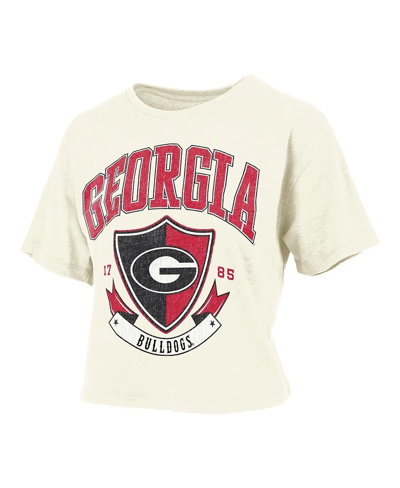 Pressbox Women's Cream Georgia Bulldogs Buckler Vintage Cropped T-Shirt