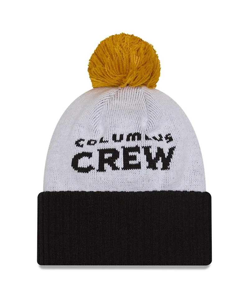 New Era Men's White Columbus Crew 2025 Jersey Hook Cuffed Knit with Pom Hat