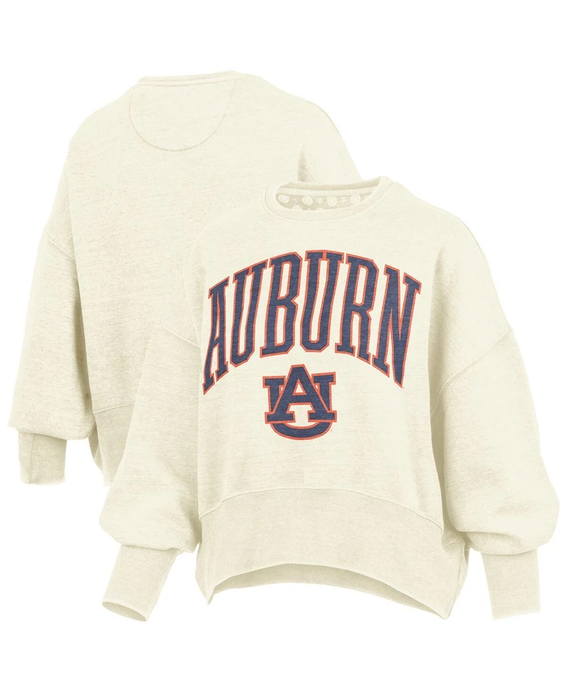 Pressbox Women's Natural Auburn Tigers Oversized Waist-Length Crewneck Sweatshirt