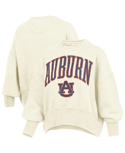 Pressbox Women's Natural Auburn Tigers Oversized Waist-Length Crewneck Sweatshirt