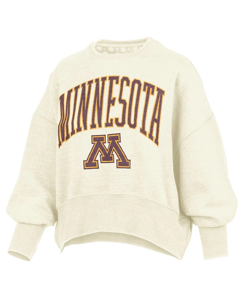 Pressbox Women's Natural Minnesota Golden Gophers Oversized Waist-Length Crewneck Sweatshirt