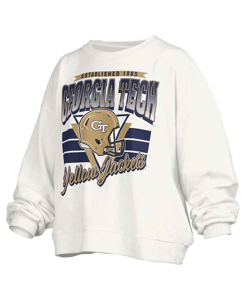 Pressbox Women's White Georgia Tech Yellow Jackets Oversized Janice Retro Waist-Length Pullover Sweatshirt