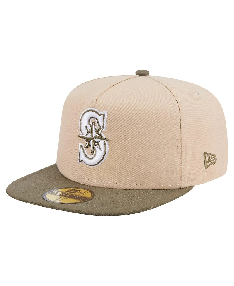 New Era Men's Light Beige/Olive Seattle Mariners Two-Tone Color Pack A-Frame 59FIFTY Fitted Hat
