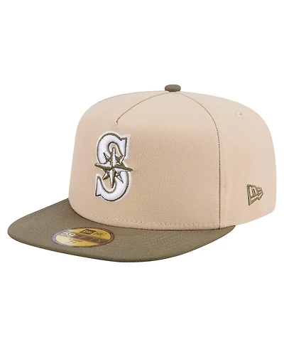 New Era Men's Light Beige/Olive Seattle Mariners Two-Tone Color Pack A-Frame 59FIFTY Fitted Hat
