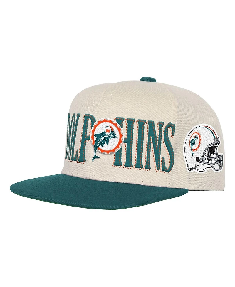 Mitchell & Ness Big Boys and Girls Cream/Aqua Miami Dolphins Across the Board Vintage Snapback Hat