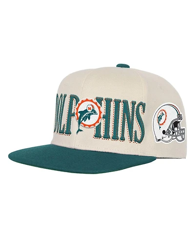 Mitchell & Ness Big Boys and Girls Cream/Aqua Miami Dolphins Across the Board Vintage Snapback Hat