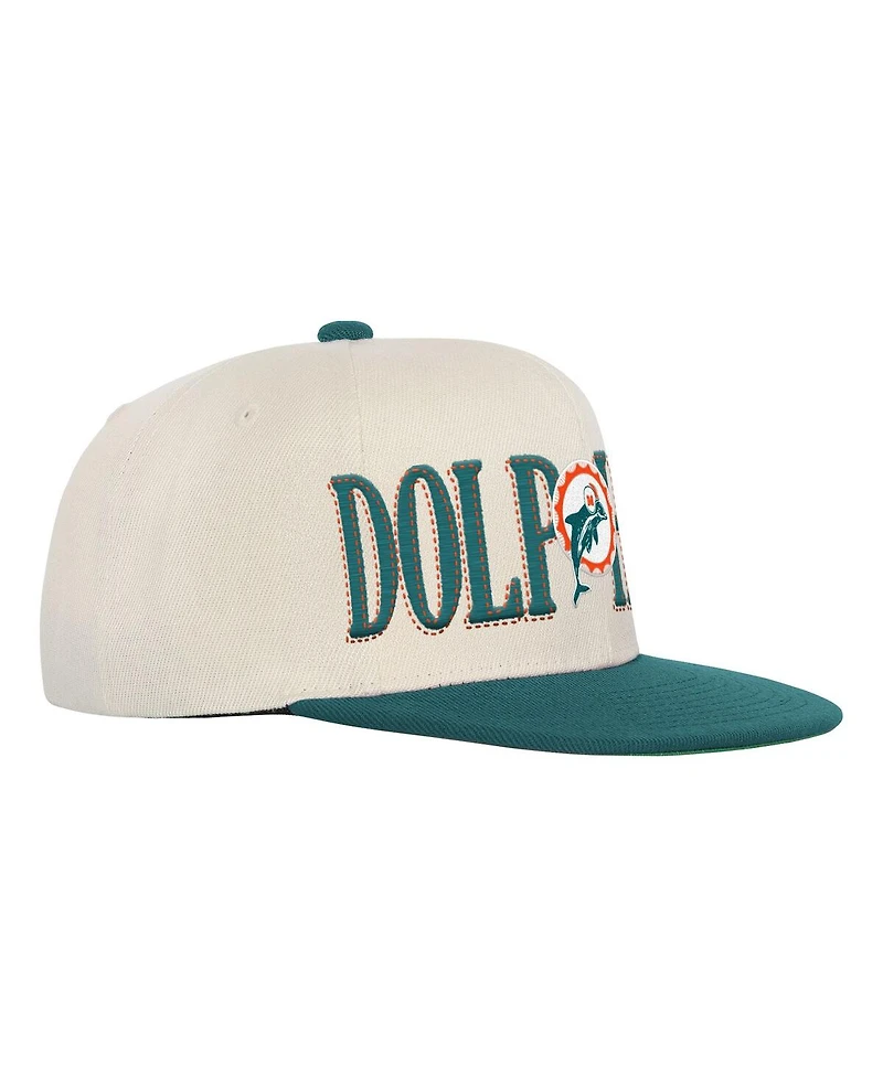 Mitchell & Ness Big Boys and Girls Cream/Aqua Miami Dolphins Across the Board Vintage Snapback Hat