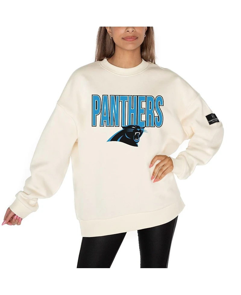 Gameday Couture Women's Cream Carolina Panthers Premium Fleece Oversized Drop Shoulder Pullover Sweatshirt