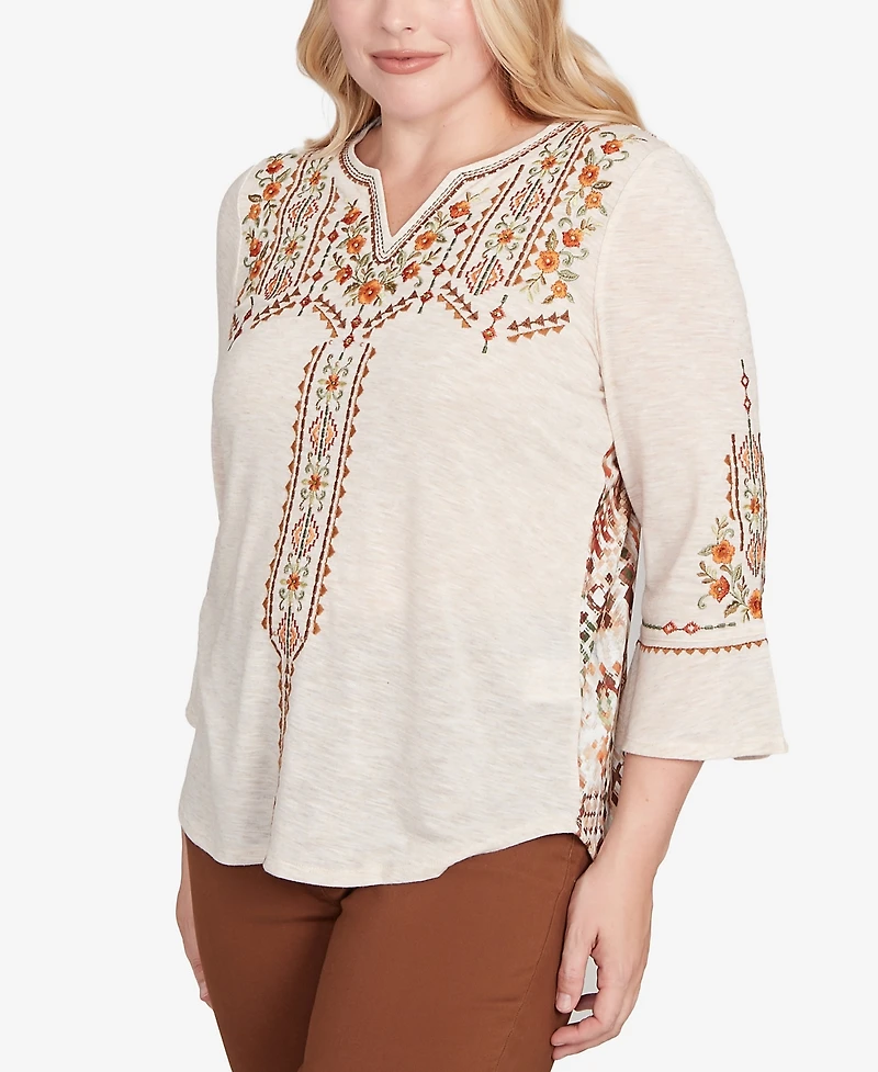 Alfred Dunner Petite Geometric Floral Embroidery Top