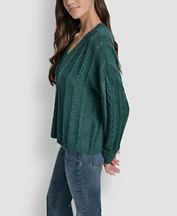 Dkny Jeans Women's V-Neck Cable-Knit Sweater